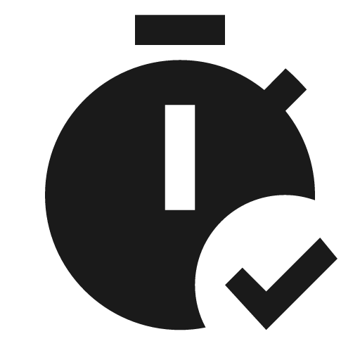 Timer check icon, solid style, from Material Design Icons