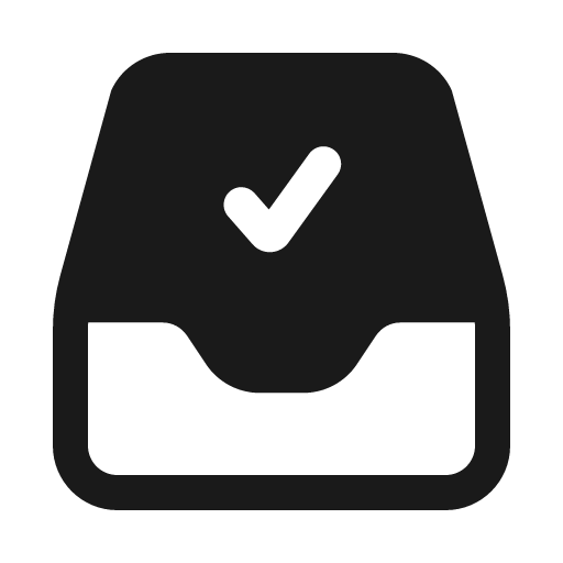 Inbox check solid icon, filled style, from Myna UI Icons
