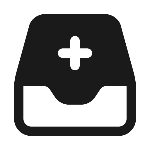 Inbox plus solid icon, filled style, from Myna UI Icons