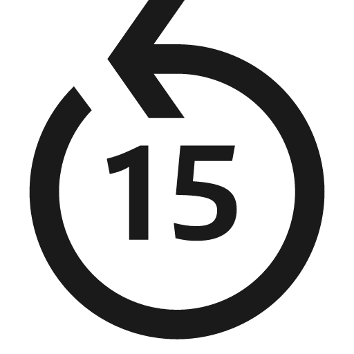 Go backward 15 icon, solid style, from NRK Core Icons