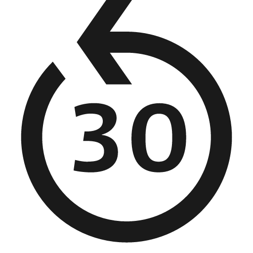 Go backward 30 icon, solid style, from NRK Core Icons