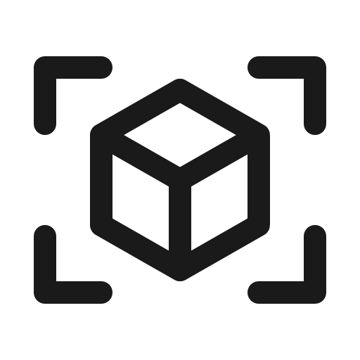 Cube focus icon, solid style, from Phosphor