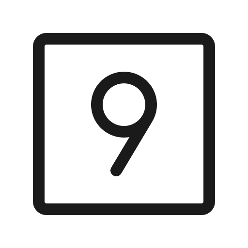 Number square nine light icon, light style, from Phosphor