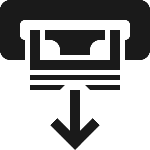Arrow down from three stacked banknotes in slot icon, solid style, from Pinhead Map Icons