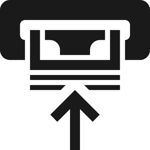 Arrow up to three stacked banknotes in slot icon, solid style, from Pinhead Map Icons