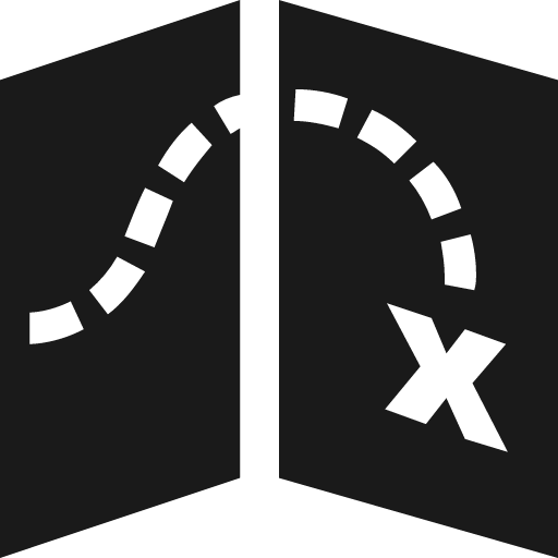 Bifold map with dotted line to x icon, solid style, from Pinhead Map Icons