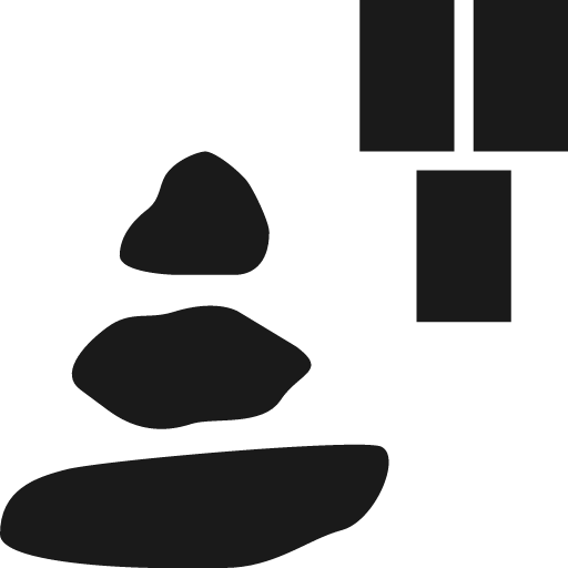 Cairn and three tall rectangles down icon, solid style, from Pinhead Map Icons