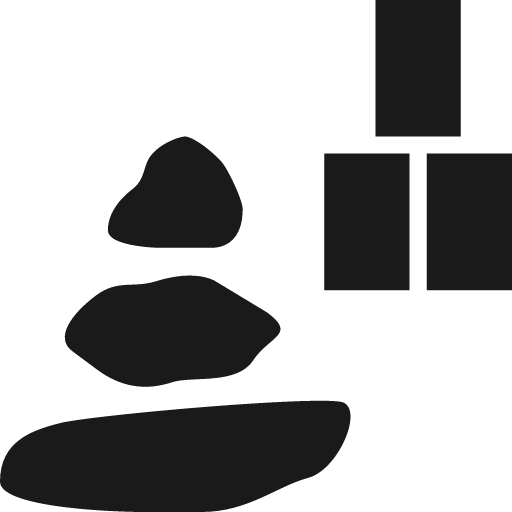 Cairn and three tall rectangles up icon, solid style, from Pinhead Map Icons