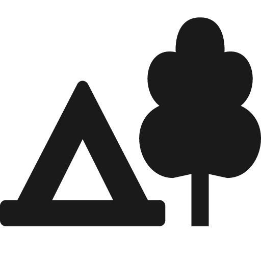 Campsite beside oval broadleaved tree icon, solid style, from Pinhead Map Icons