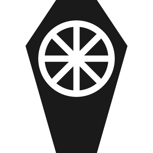 Coffin with dharma wheel icon, solid style, from Pinhead Map Icons
