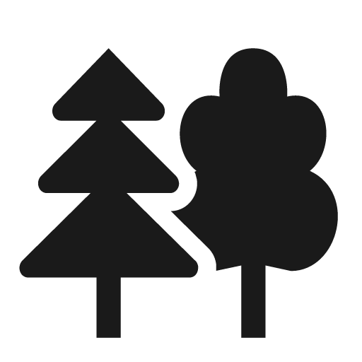 Conifer tree beside oval broadleaved tree icon, solid style, from Pinhead Map Icons