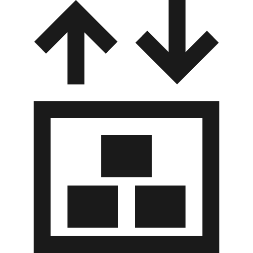 Crates in rectangle outline under arrow up beside arrow down icon, solid style, from Pinhead Map Icons
