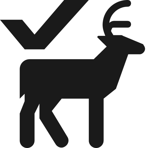 Deer with antlers under checkmark icon, solid style, from Pinhead Map Icons