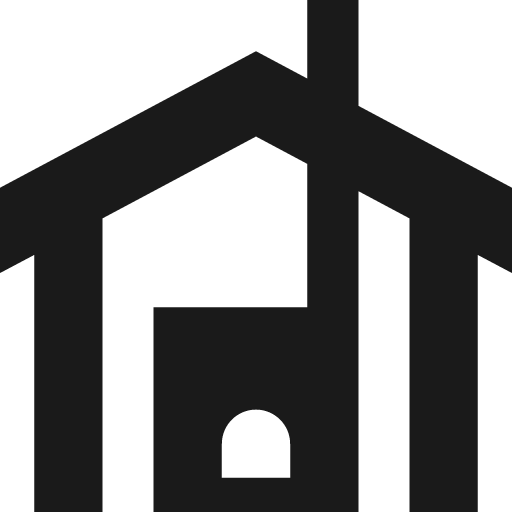 Gable roofed shelter with fireplace and chimney icon, solid style, from Pinhead Map Icons