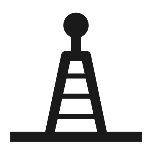 Lattice tower with ball tip antenna on ground icon, solid style, from Pinhead Map Icons