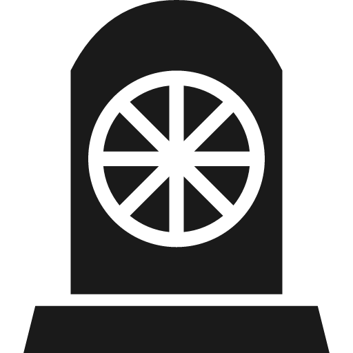 Memorial stone with dharma wheel icon, solid style, from Pinhead Map Icons