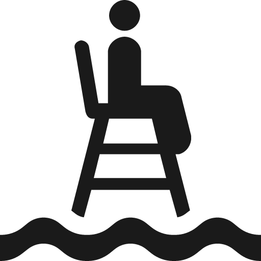 Person sitting on lifeguard stand above water icon, solid style, from Pinhead Map Icons