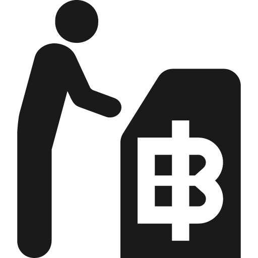 Person using terminal kiosk with baht icon, solid style, from Pinhead Map Icons