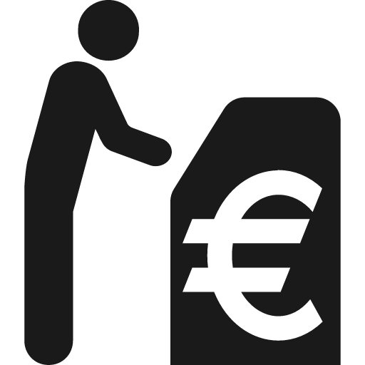 Person using terminal kiosk with euro icon, solid style, from Pinhead Map Icons