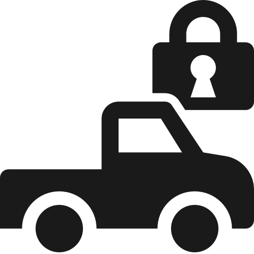 Pickup truck and locked lock with keyhole icon, solid style, from Pinhead Map Icons