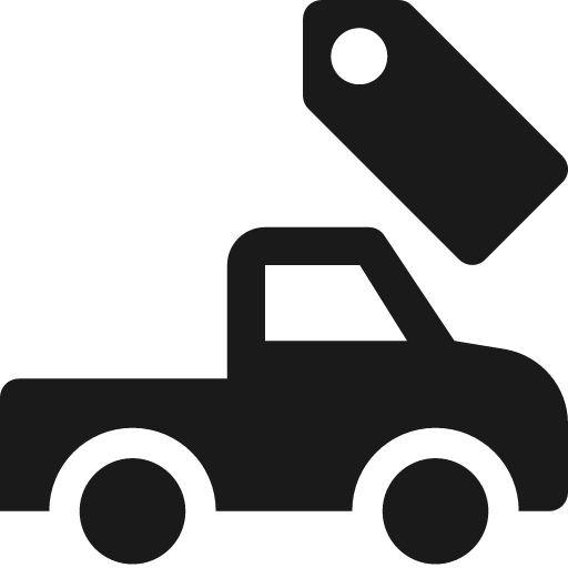 Pickup truck and tag icon, solid style, from Pinhead Map Icons