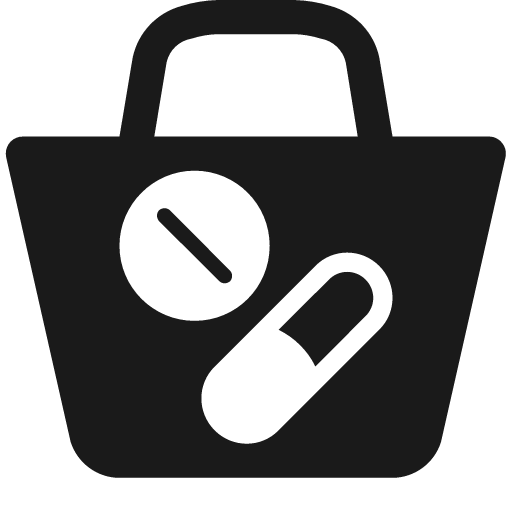 Shopping bag with circular pill and capsule pill icon, solid style, from Pinhead Map Icons