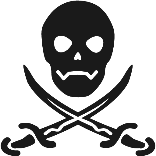 Skull above crossed cutlasses icon, solid style, from Pinhead Map Icons