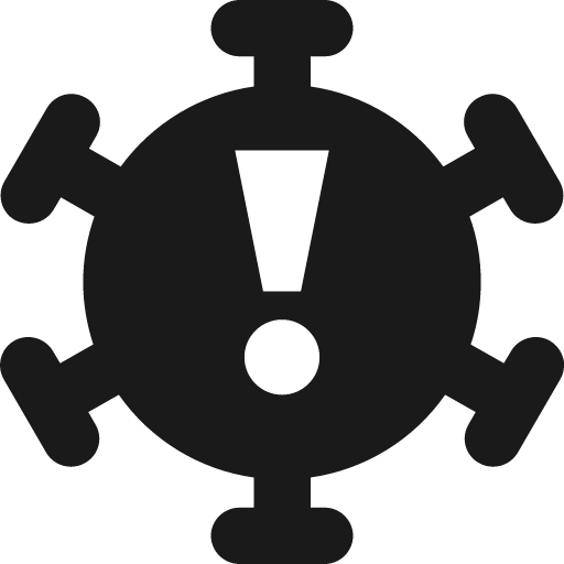 Spherical virus with exclamation point icon, solid style, from Pinhead Map Icons