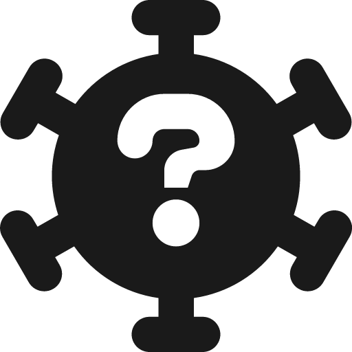 Spherical virus with question mark icon, solid style, from Pinhead Map Icons