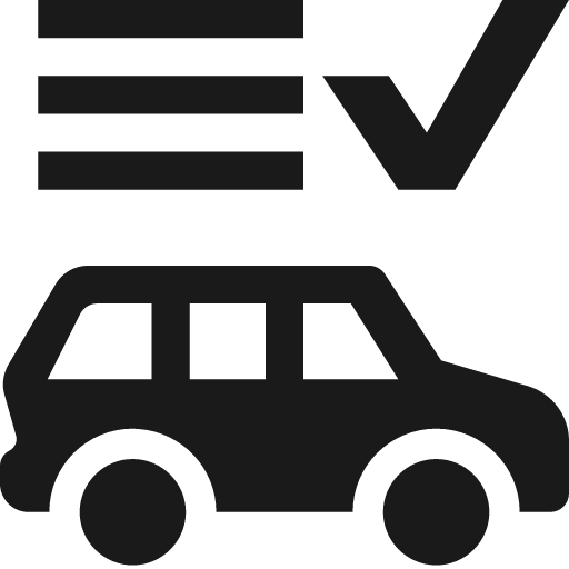 Station wagon under list beside checkmark icon, solid style, from Pinhead Map Icons