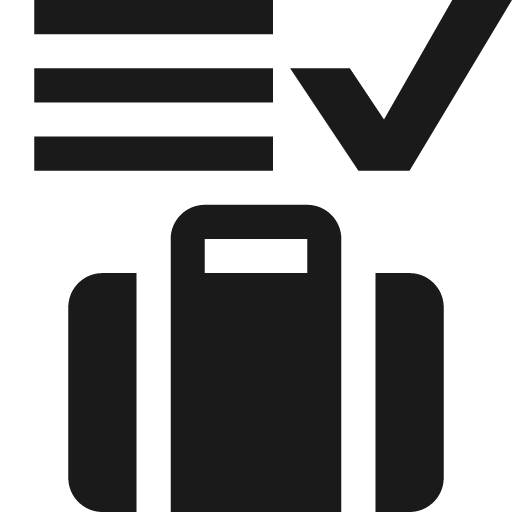 Suitcase under list beside checkmark icon, solid style, from Pinhead Map Icons