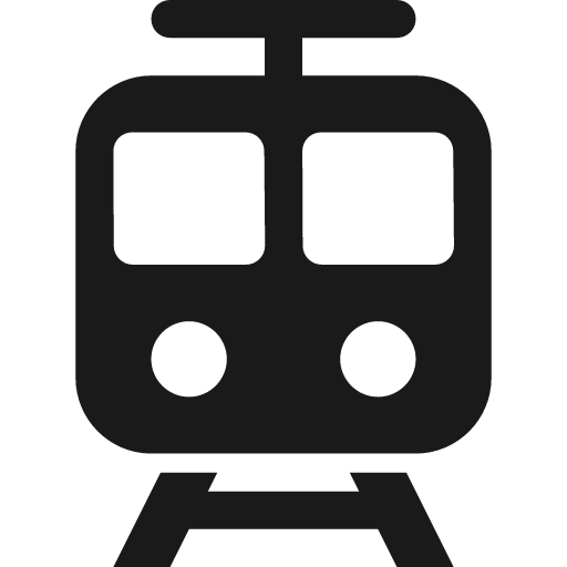 Transit vehicle with pantograph on railway track icon, solid style, from Pinhead Map Icons