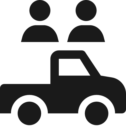 Two people above pickup truck icon, solid style, from Pinhead Map Icons
