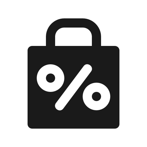 Bag with percent icon, solid style, from Röntgen