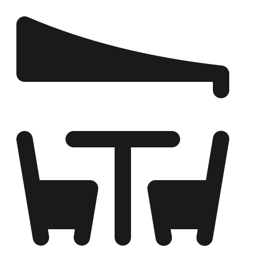 Table and two chairs awning icon, solid style, from Röntgen