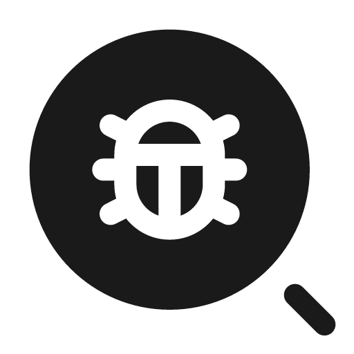 Minimalistic magnifier bug bold icon, bold style, from Solar