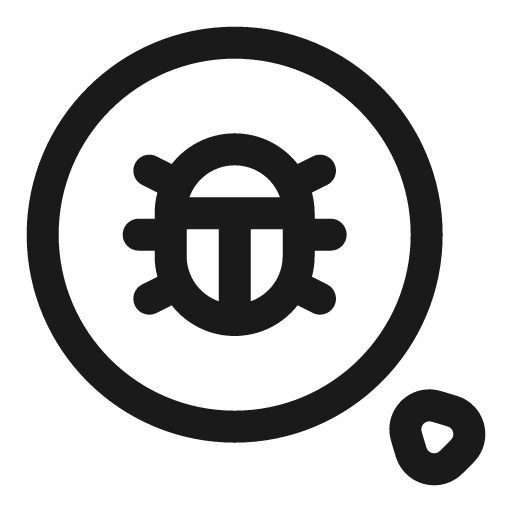 Rounded magnifier bug outline icon, outline style, from Solar