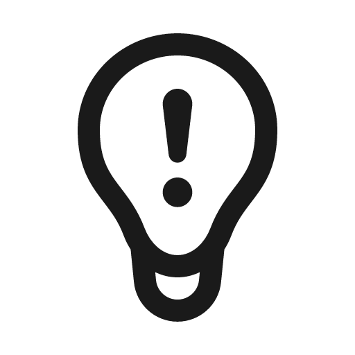 Light bulb exclamation icon, solid style, from Stash Icons