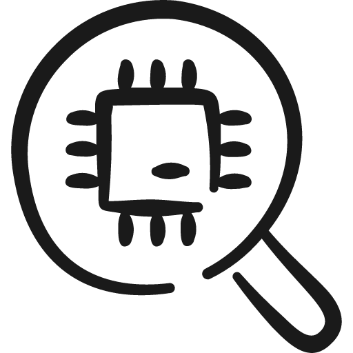 Microprocessor computer chip search icon, solid style, from Freehand free icons