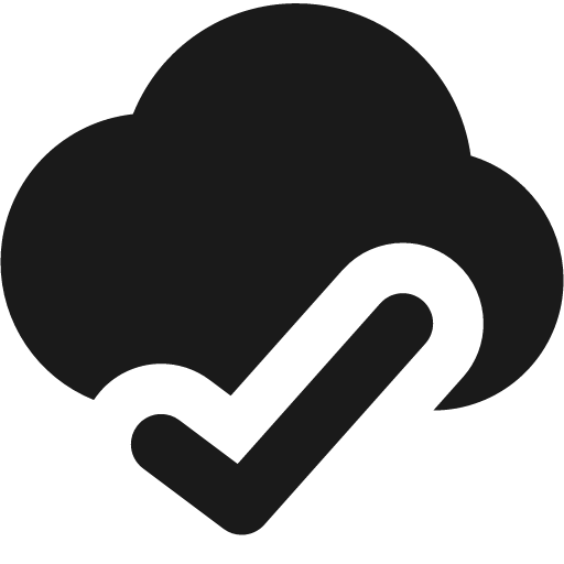 Cloud check solid icon, filled style, from Streamline