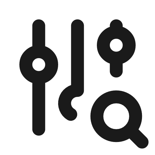 Adjustments search icon, line style, from Tabler Icons