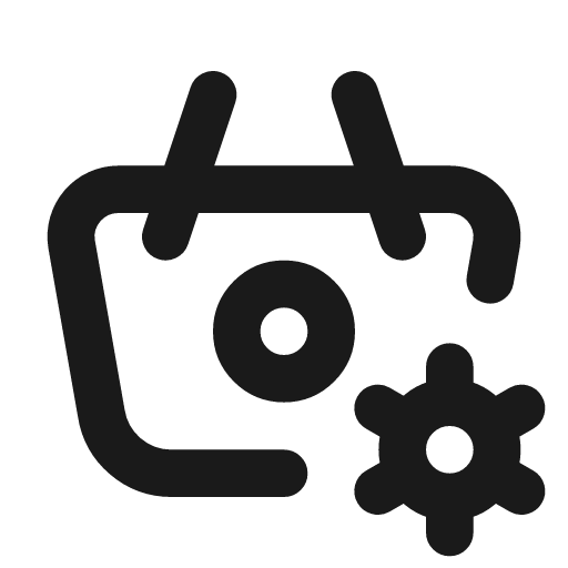 Basket cog icon, line style, from Tabler Icons
