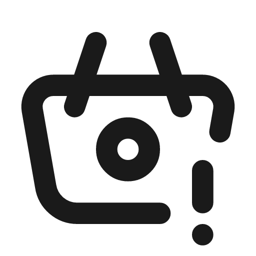 Basket exclamation icon, line style, from Tabler Icons