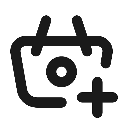 Basket plus icon, line style, from Tabler Icons