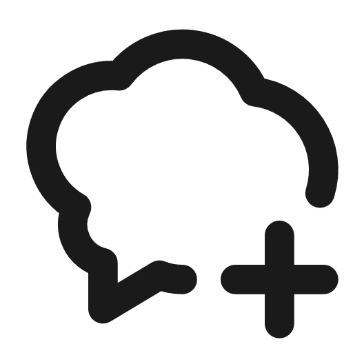 Bubble plus icon, line style, from Tabler Icons