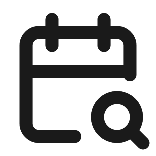 Calendar search icon, line style, from Tabler Icons