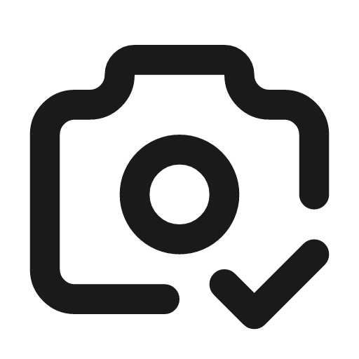 Camera check icon, line style, from Tabler Icons