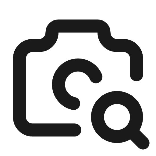 Camera search icon, line style, from Tabler Icons