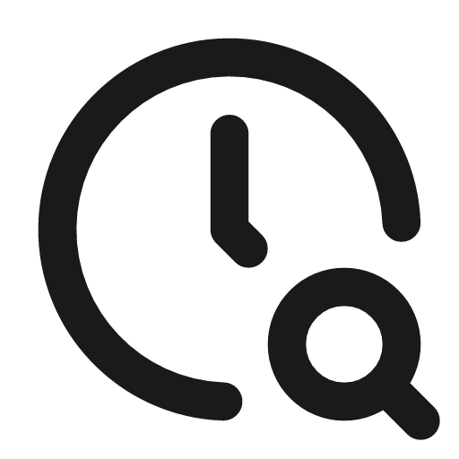 Clock search icon, line style, from Tabler Icons
