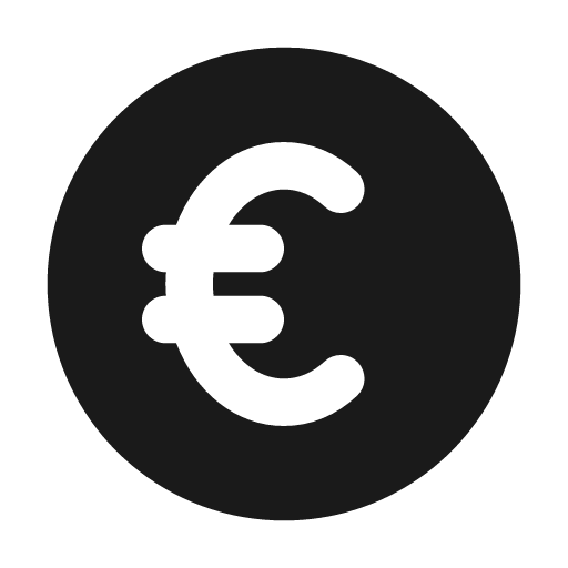 Coin euro filled icon, filled style, from Tabler Icons